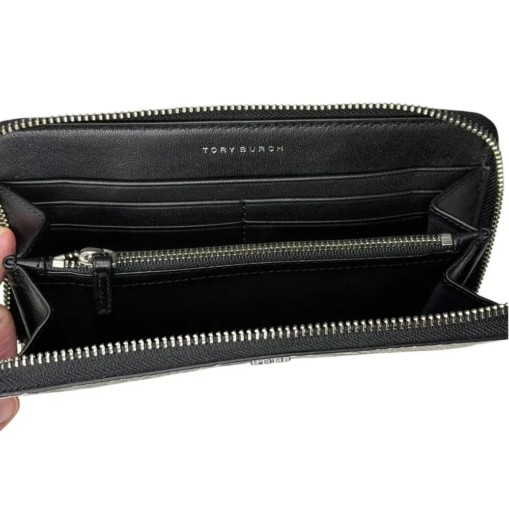 Tory Burch Gray Snake Print Zip Around Continental Wallet Leather
